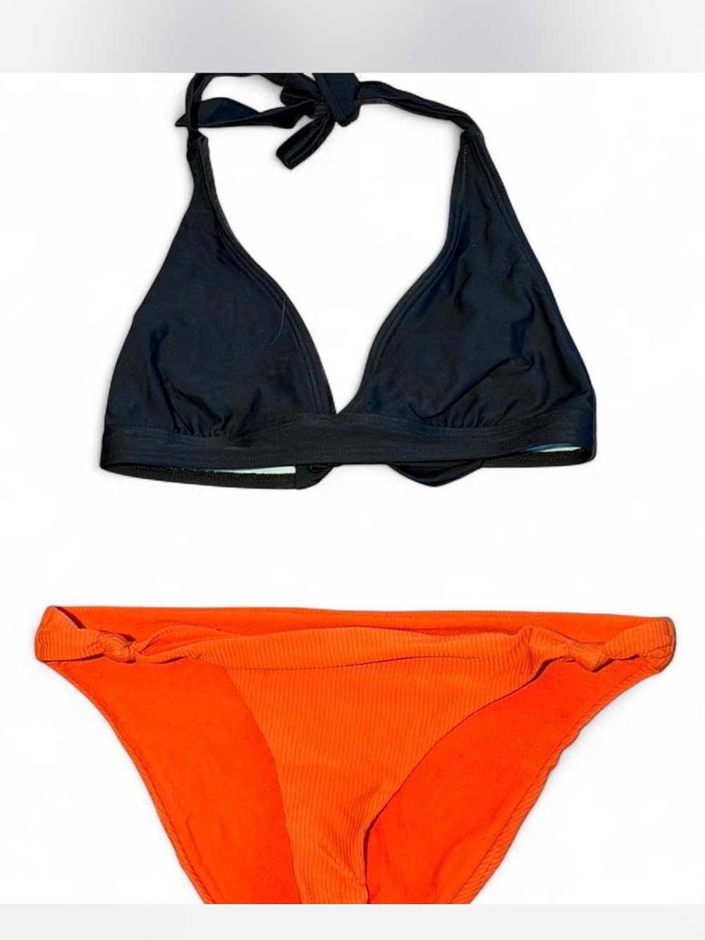 Prana Black Halter Top with red Bikini Bottoms